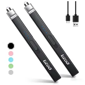 2 Pack Long Electric Candle Lighters, LED Display Rechargeable Arc Lighters, Windproof for Aromatherapy, Camping, BBQ & Gas Stoves - Deep Black