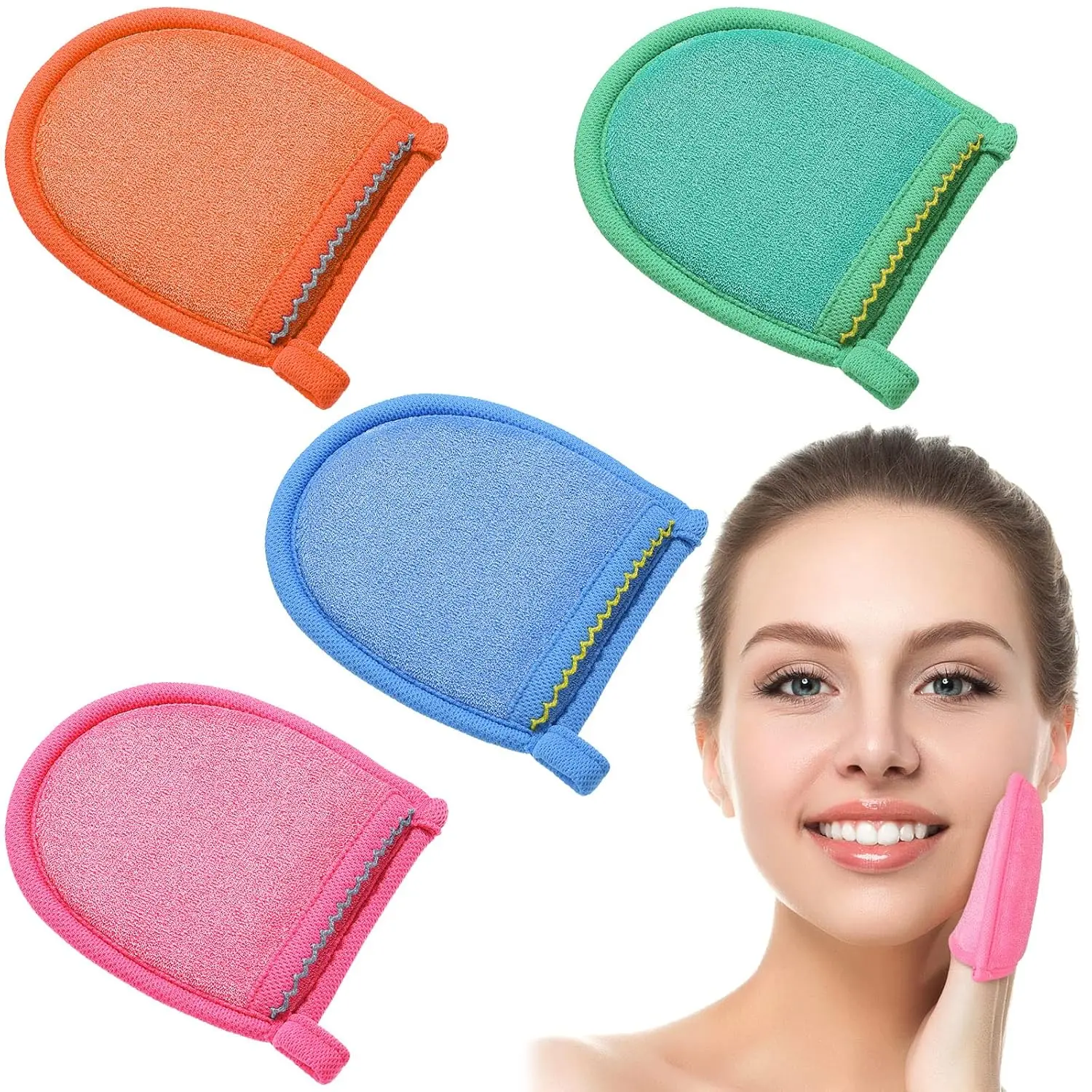 4 Pcs Plant-Based Exfoliating Gloves - Smooth Bath & Shower Scrubber, Deep Cleansing Mitts for Face & Body, Dead/Dry Skin Remover Tool