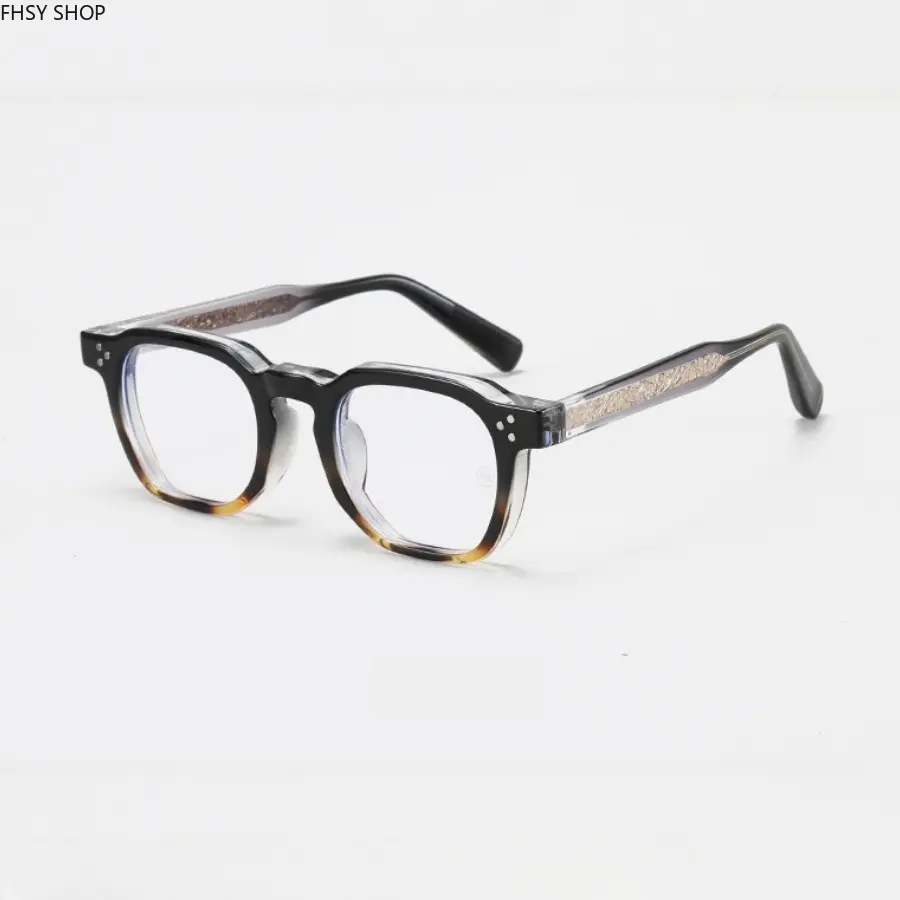 FHSY SHOP Bold Angular Square Eyeglasses - Textured Temple Fashionable Frames Glasses for Streetwear Aesthetic, Instagram Selfies, Bold Angular Frame