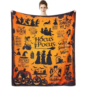 Halloween Witch Throw Blanket Flannel Blanket for Sofa Bed Chair Decoration Halloween Decorative Blanket witch blanket