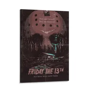 Friday The 13th Jason Voorhees Hockey Mask Artwork, Nothing Will Save Them, Classic Horror Movie Poster Canvas Decor