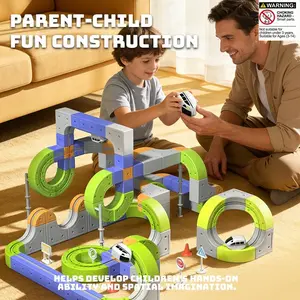 Train Set Electric Train Track For Kids, DIY Race Car Track with Train and Traffic Signs USB Rechargeable Gravity Defying Car Toy STEM Building Toys New Year Gift，Birthday Gift for Age 3+ boys girls