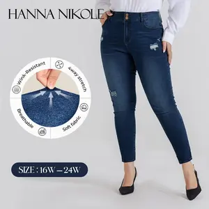 Hanna Nikole Women's Plus Size Jeans Skinny High Waisted Ripped Stretchy Denim Pants with Tummy Control & Pockets for All Seasons Casual Wear Trouser