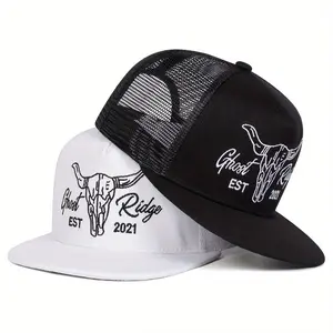 Unisex Bull Head Letter Embroidered Hip Hop Hat Mesh Hat Outdoor Adjustable Sunscreen Leisure Hat Spring Autumn Travel Tourism Beach Vacation