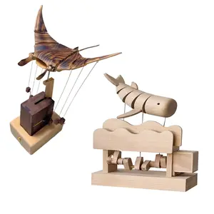 wooden art home decorator handmade manta ray whale solid wood carving trendy play ornaments high-end display stand healing gift