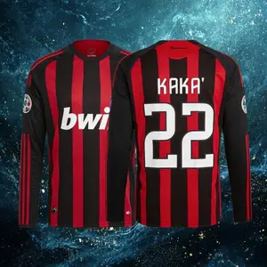 08 09 Home Red And Black 22# Kaka Long Sleeve Retro Soccer Jersey Fans Version