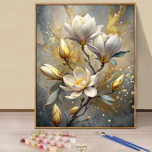 Paint by Numbers Kit for Adults Beginners - 16x20in/40x50cm Color Canvas, Easy DIY Magnolia Floral Acrylic Painting Set - Wall Decor for Living Room and Bedroom, Creative Gift for Birthday, Mother's Day and Christmas, Without Frame