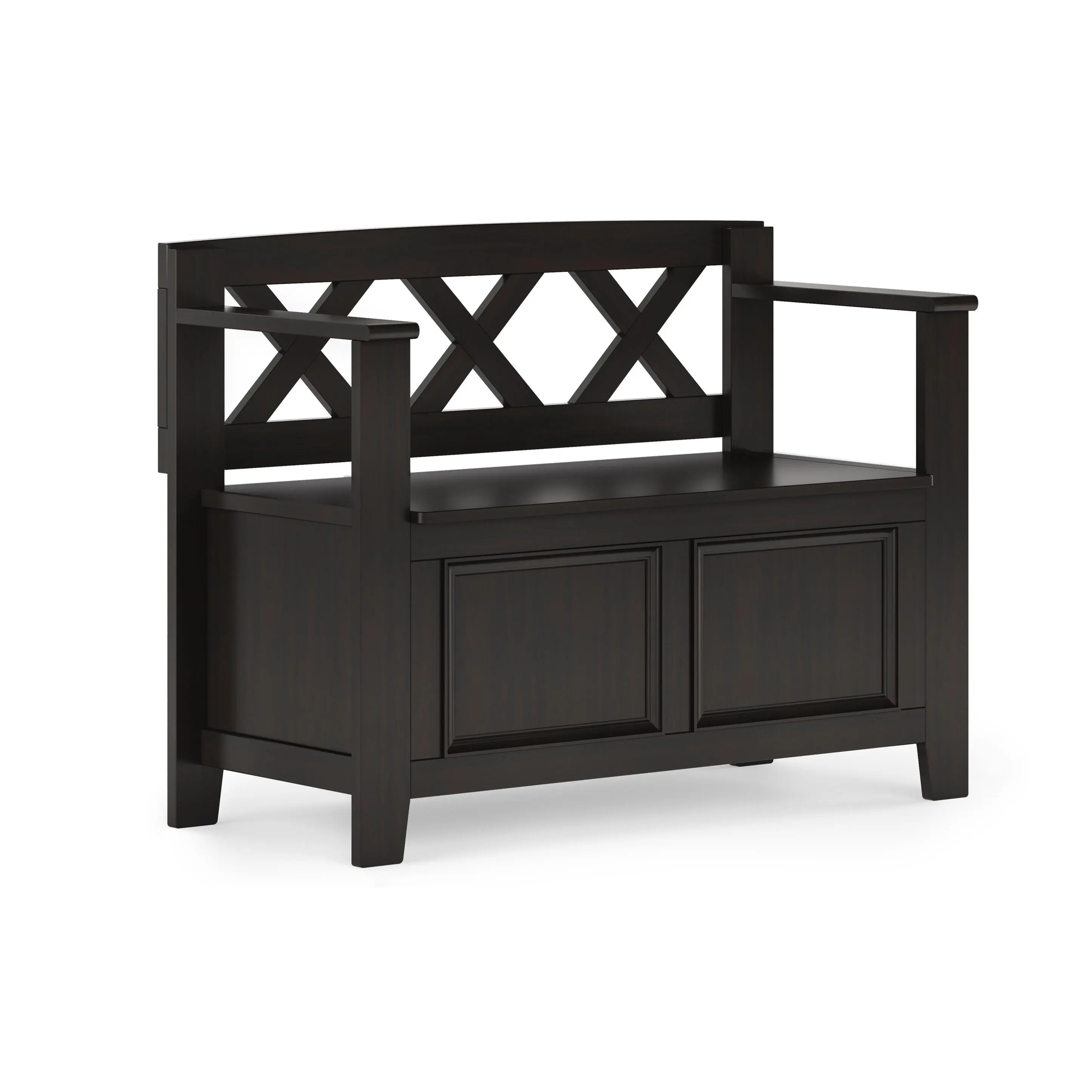 Amherst Small 36" Width Entryway Shoe Storage Bench - Indoor Furniture with Wood Bottom Compartments, Concealed Multifunctional Storage, Classic Library Frame Panels, X-Back and Side Accents for Hallway Organization