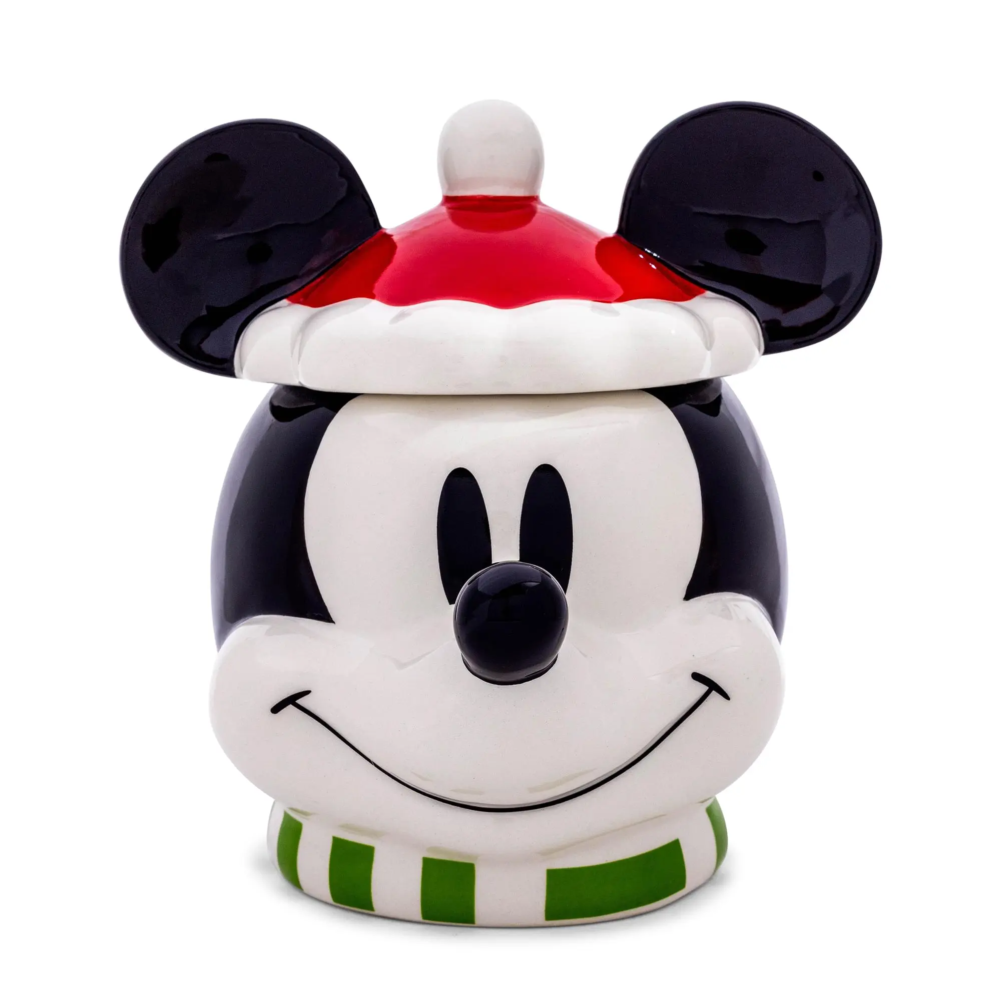 Disney Santa Mickey Mouse 6-in Sculpted Ceramic Snack Jar, Kitchen Storage Canister, Holiday Decoration Ceramic Canister