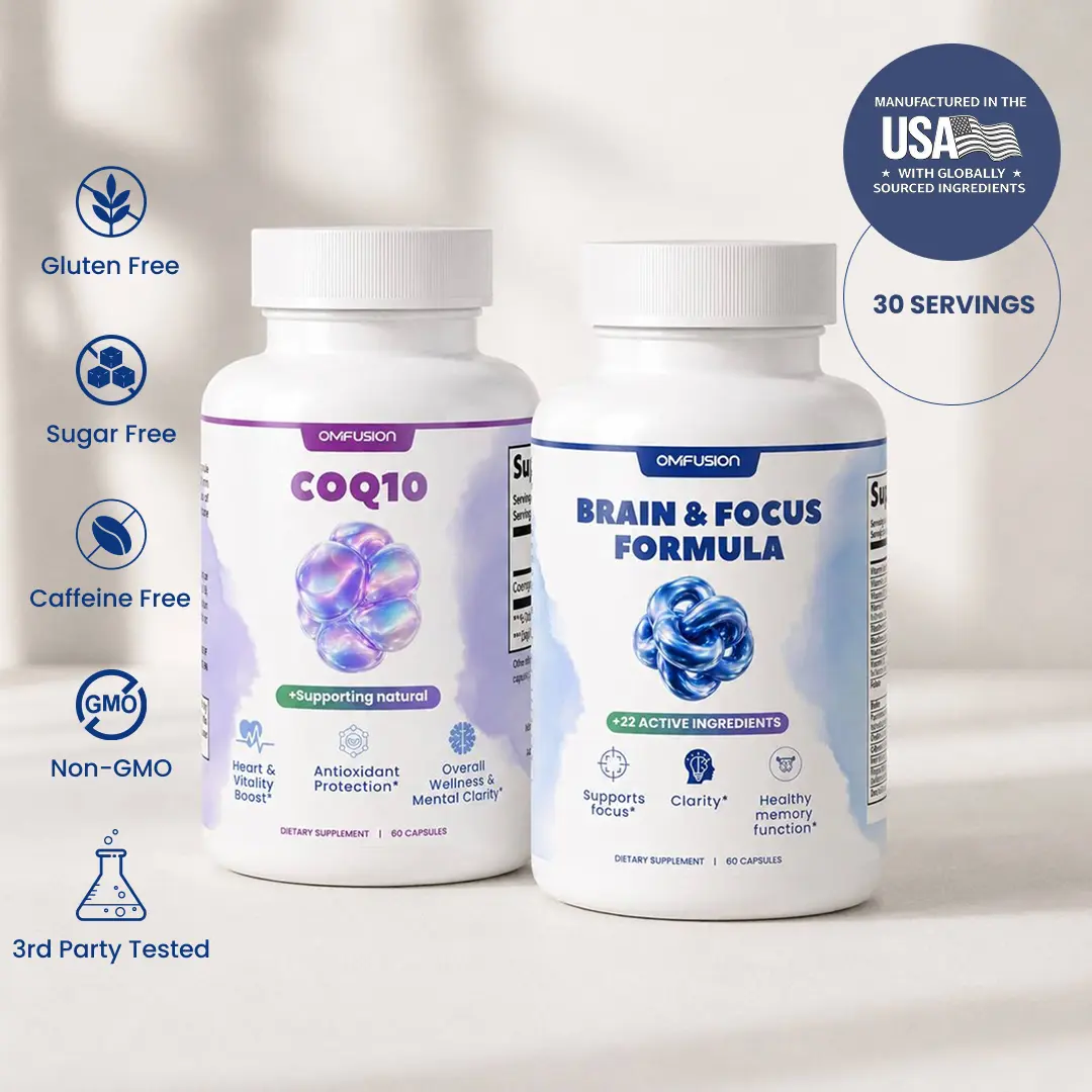 OM FUSION Morning Energy Duo with Brain & Focus Formula and CoQ10, 2-Bottle Daily Performance Bundle