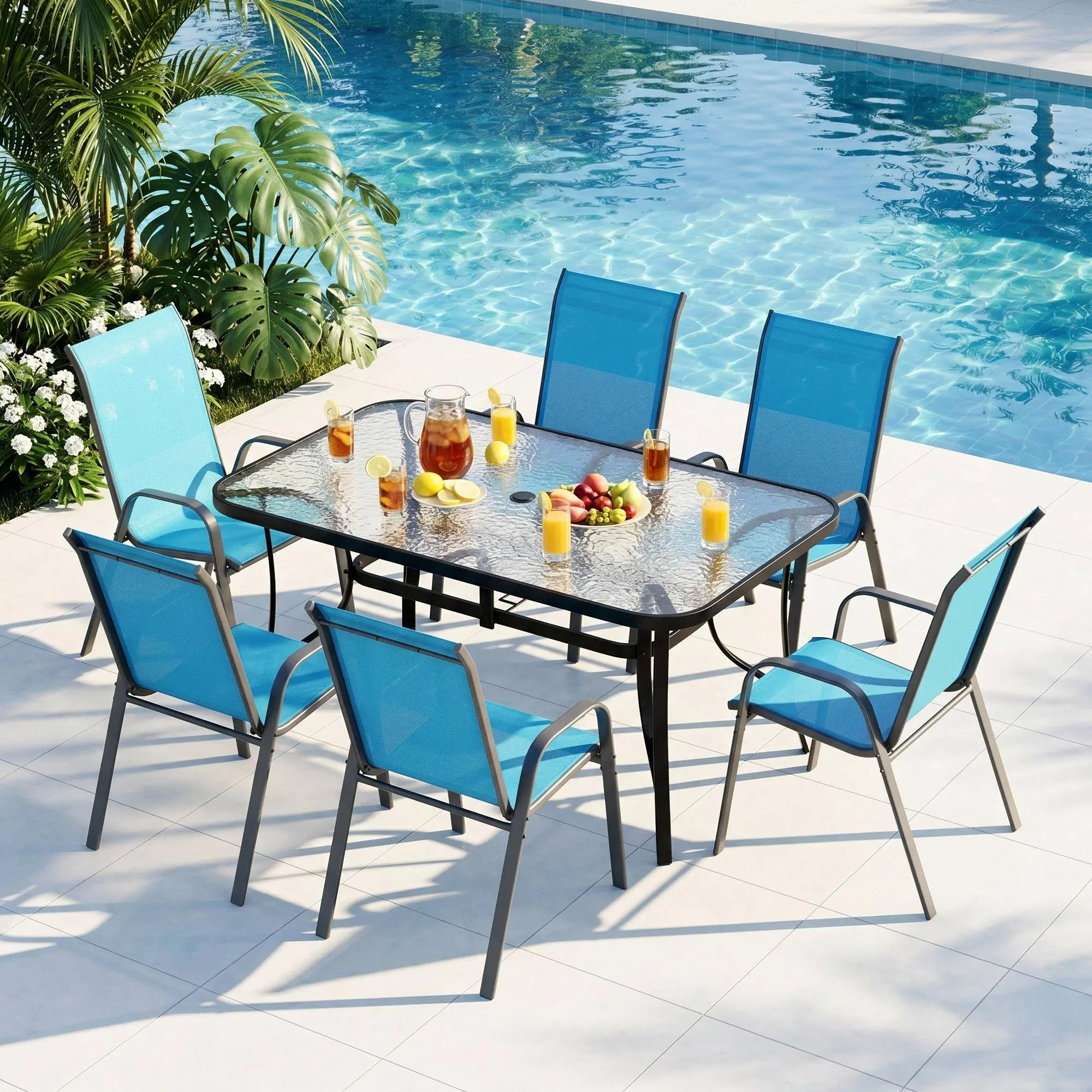 Black Table & Sky Blue Chair