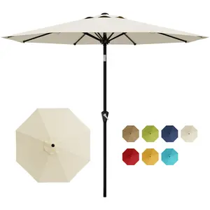 9FT Patio Umbrella – Outdoor Market Parasol, Easy Crank & Push-Button Tilt, UPF 50+ UV Protection, 8 Sturdy Steel Ribs, Wind Resistant, Large Garden Sun Shade for Pool, Deck, Balcony, Base Not Included