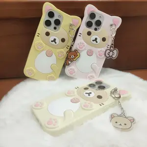 Cute Cartoon 3D Rilakkuma Phone Case For iPhone 17 16 15 14 13 12 11 Pro X XS Max XR 6 7 8 Plus 5 5S SE Key Chain Pendant Cover
