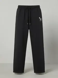 Cross Pattern Sport Pants, Athleisure Pants, Loose Fit Soft Cotton Drawstring Pants, Casual Comfortable Daily Wear, All Seasons