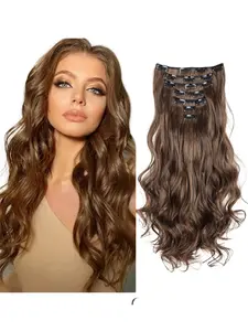 Women's Clip-On Hair Extensions Set, 7-Piece Kit with 16 Clips, Long Curly Synthetic Hair Pieces for Instant Volume and Length, Clip On Hairpieces