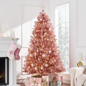 Best Choice Products Artificial Tinsel Christmas Tree Festive Holiday Decoration w/ Stand - Pink