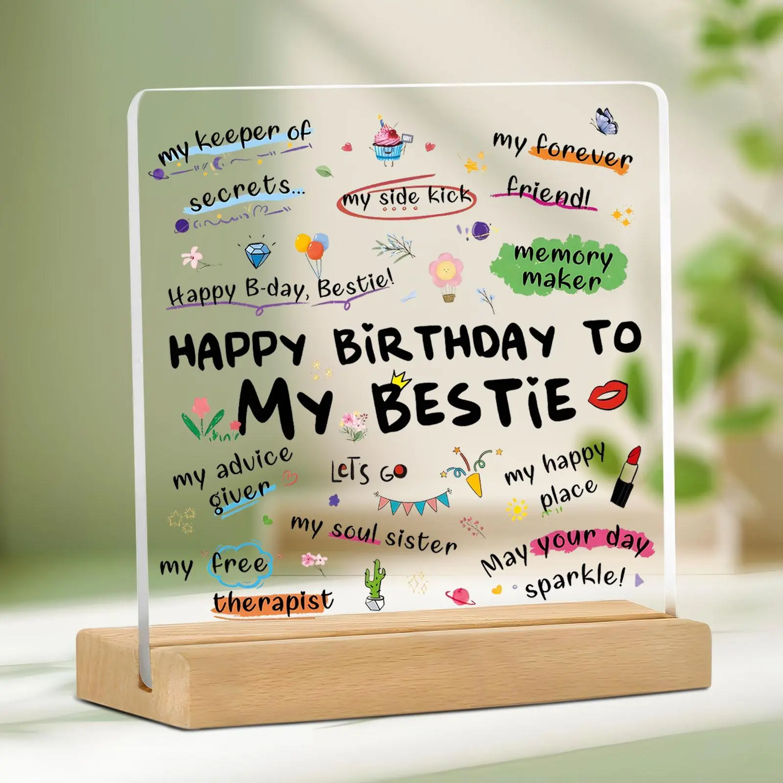 Happy Birthday To My Bestie Clear Acrylic Plaque, Creative Birthday Gift for Bestie, Encouragement Gift for Friend, Home Decor Ornament, Signs
