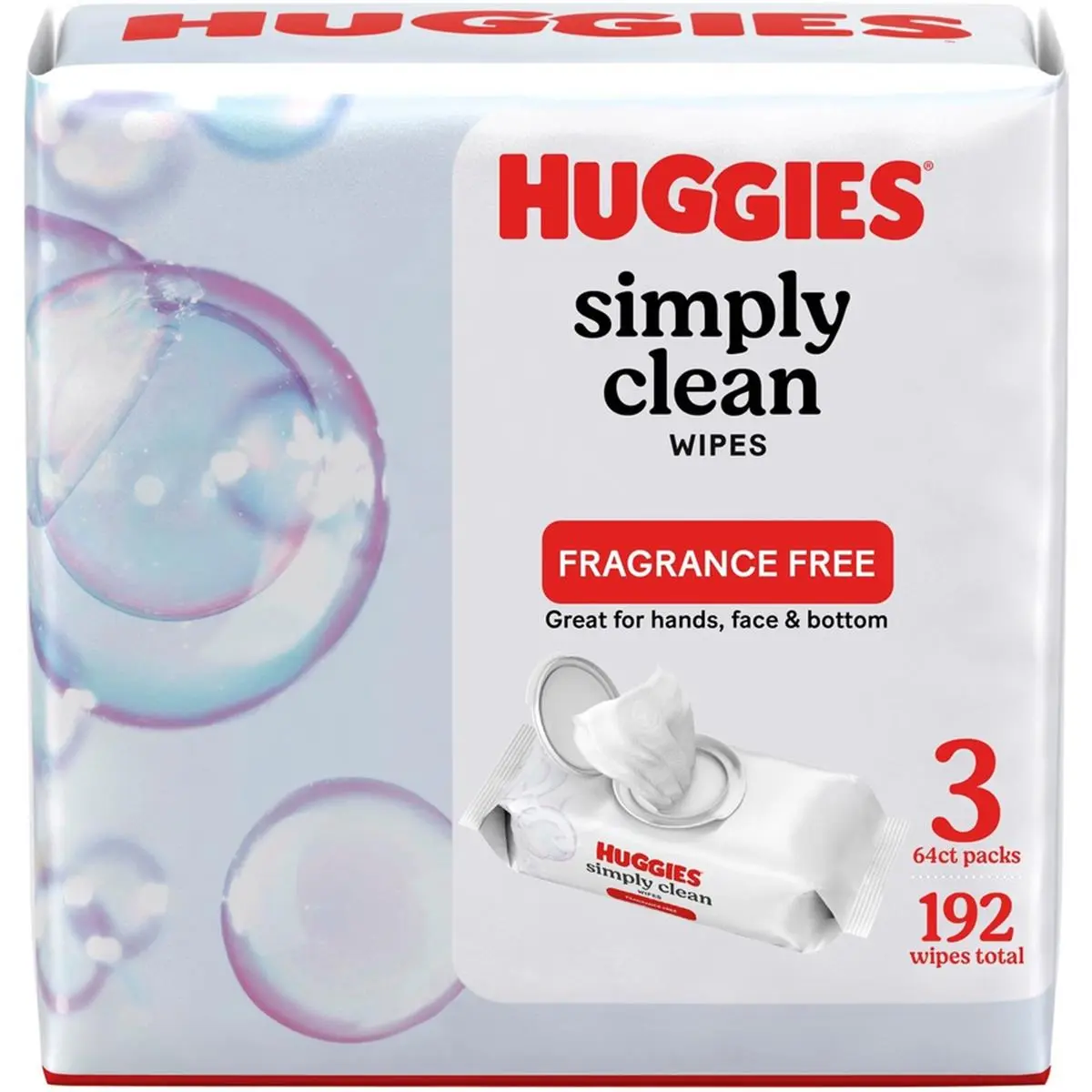 Kimberly-Clark KCC54483 Huggies Simply Clean Travel Size Hand Disposable Wipes, Flip Top On-the-Go Pack - White, Fragrance-Free, pH-Balanced, Daily Care, Convenient, Versatile (Pack of 3)