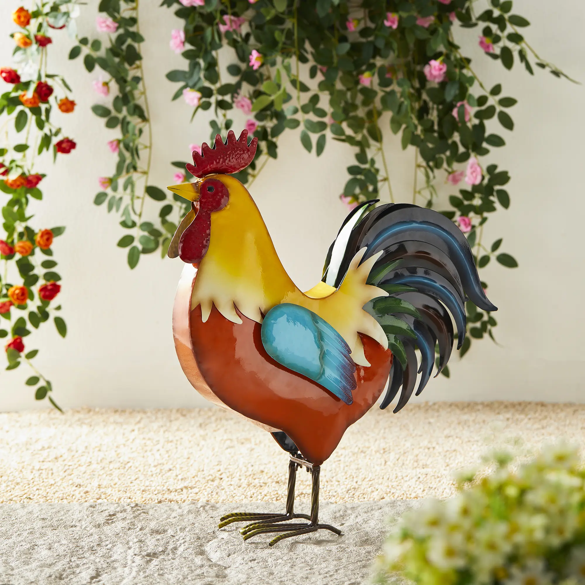 Glitzhome 21"H Metal Rooster Garden Statue