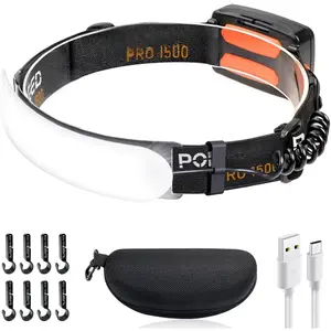 LED Headlamp Rechargeable, Super Bright 1500 Lumens 230? Wide Beam Headlamp, 3 Modes IPX6  Lightweight  Light with Taillight & Clips for Camping, Running,Fishing, Outdoors, Hard Hat Work