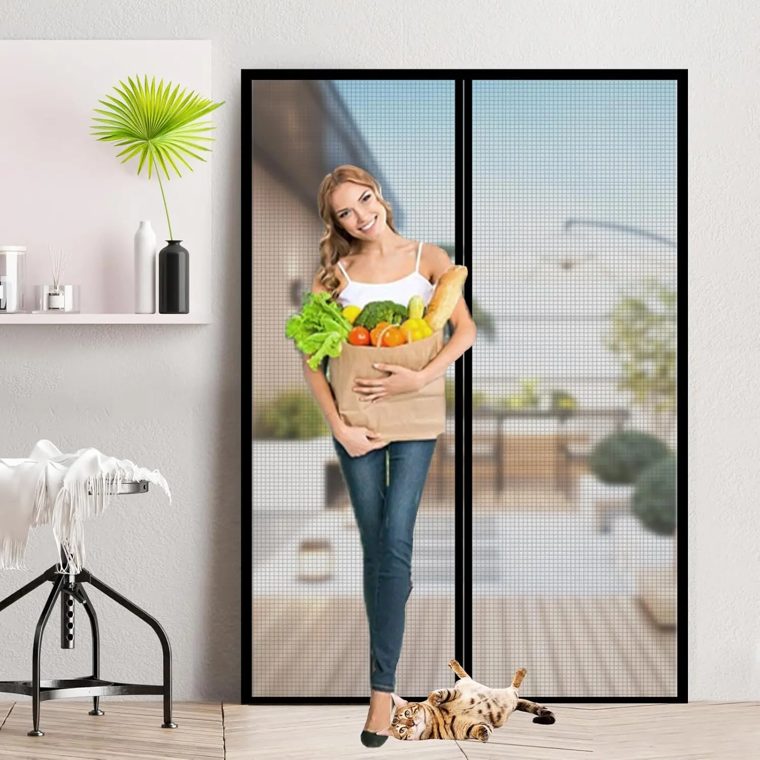 Door Screen Fit Door Size 72 x 80 Inch, Reinforced Fiberglass Mesh Door Screen with Closure Weighted Bottom, Durable  Screen Door for Sliding Doors, Patio