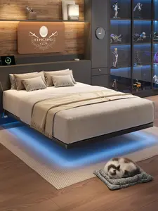 【Valentine's Day gift】ONBRILL LED Floating Bed Frame, Full/Twin/Queen/King Bed Frame with Smart LED Lights & Power Outlet, Heavy Duty Metal Platform Bed Frame, Camas Queen, Easy Assembly, Bedroom Furniture, Black