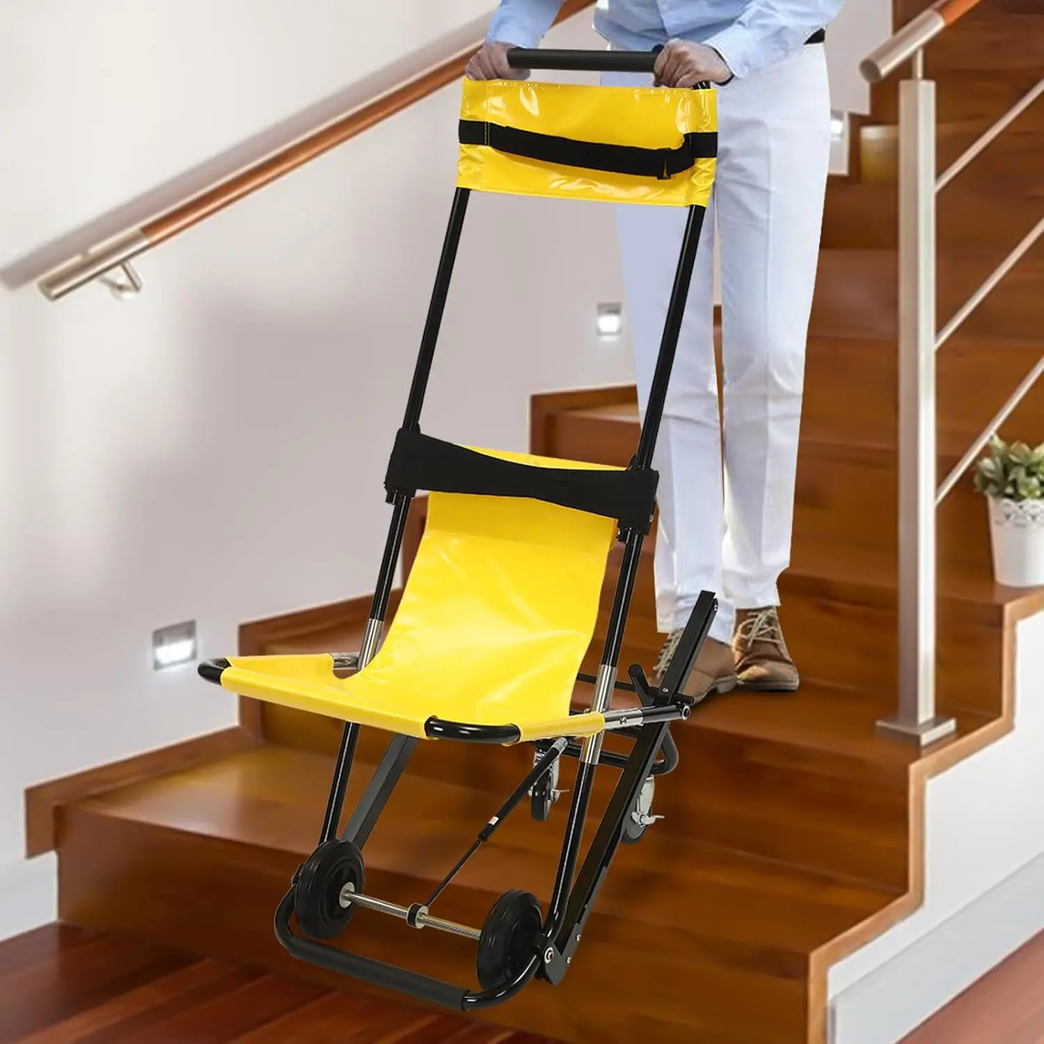 Manual Lift Stair Chair, Portable Aluminum Alloy Folding Transportation Stair Chair Daily Transfer Evacuation Chair for Downstair, Assist Moving Elderly Lift Chair, 350 lbs Weight Capacity Seat Vehicle Wheelchair Healthcare