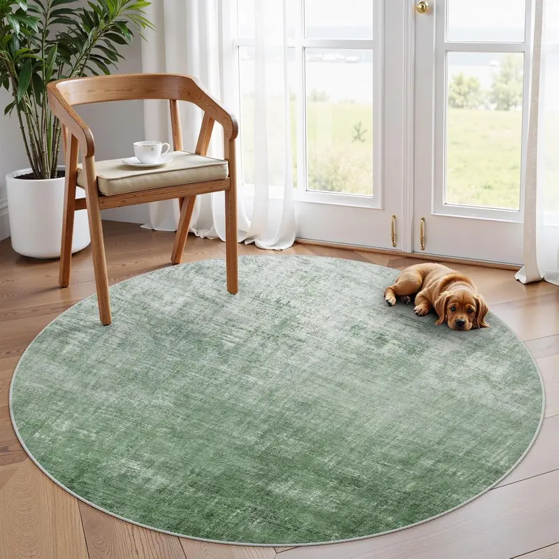 Abstract Green Round Rug 4ft Round Area Rug, Boho Washable Soft Rugs for Bedroom Circle Entryway Rug, Modern Ombre Non-Slip Carpet for  Living Room Decor(4ft-Round,Green)