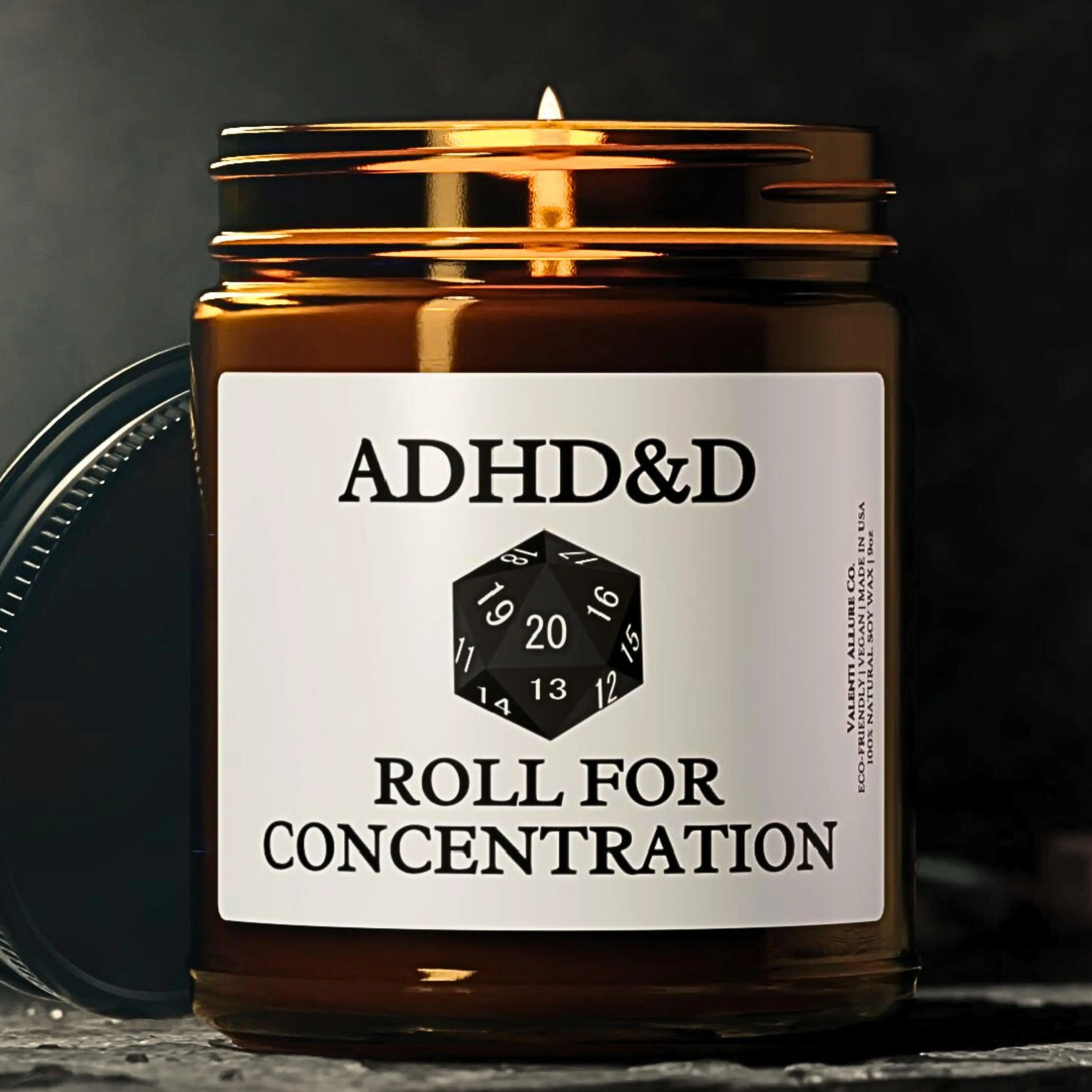 Dungeon Master Candle, Christmas Gifts, ADHD&D Roll for Concentration DnD Gamer Gift, DnD D20 Dungeons and Dragons DM Candle, Funny Candles