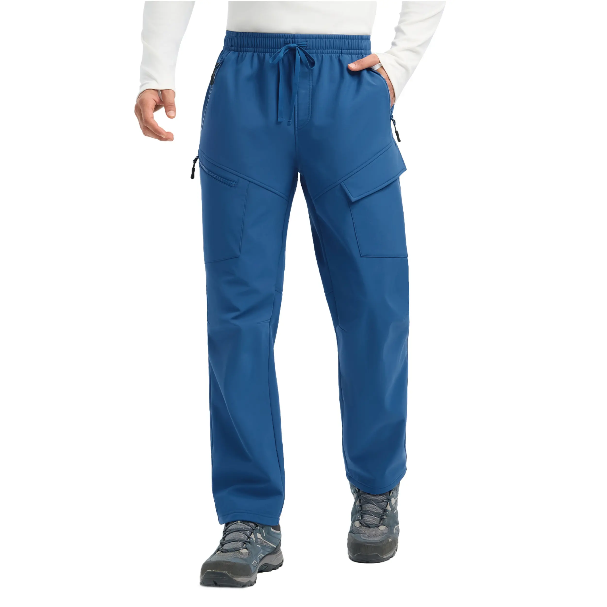 Baleaf Men's Fleece-Lined Outdoor Cargo Sports Joggers, Softshell Water-Resistant Winter Insulated Thermal Pants with Zipper Pocket, Comfortable Durable Menswear Fabric Bottoms for Hiking/Snow