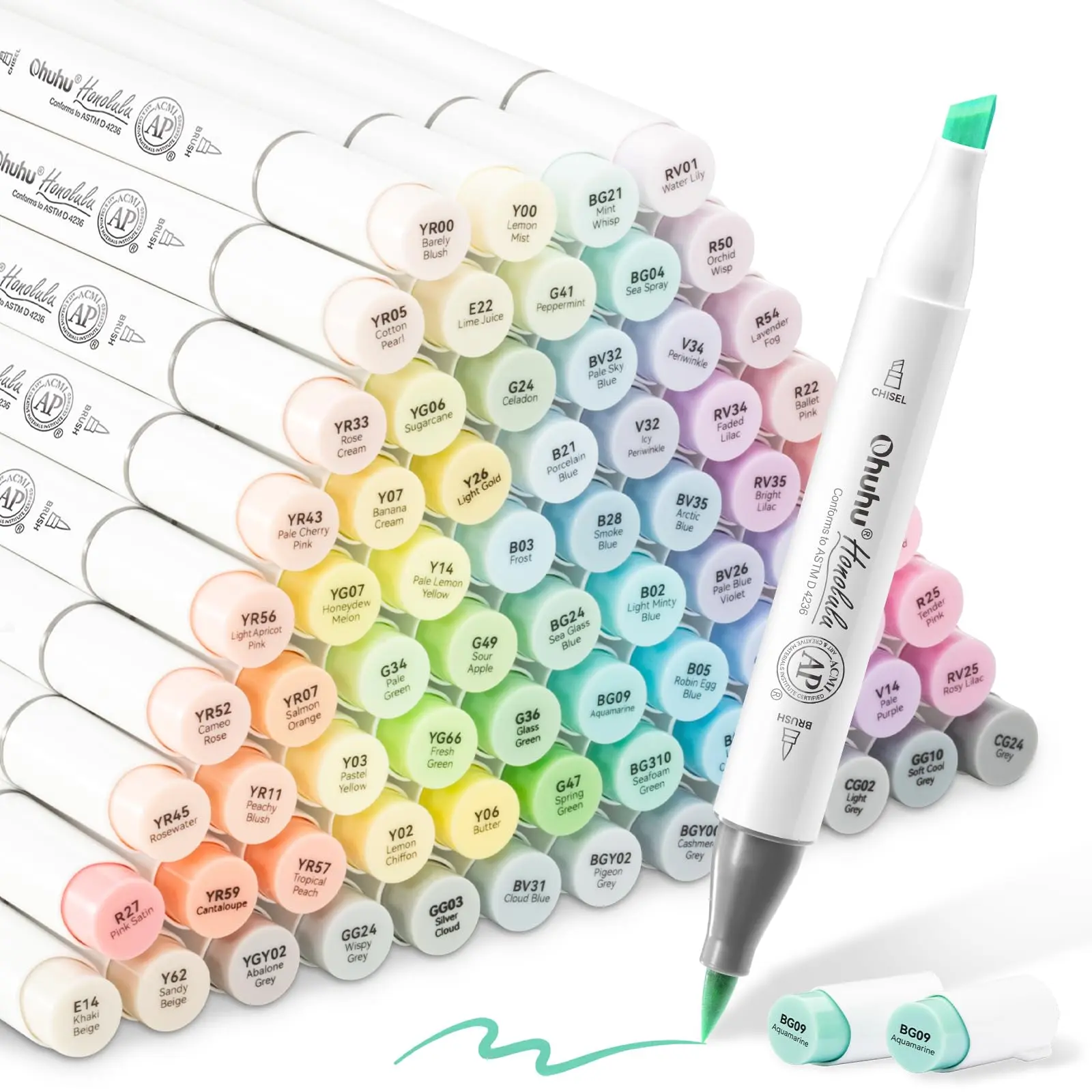 Ohuhu Pastel Alcohol Markers: Brush & Chisel - 96 Colors of Honolulu Sweetness + Blossoming - Refillable - AP Certificated - Dual Tips Markers for Artist Beginner Drawing Illustration Sketching - Honolulu Series of Ohuhu
