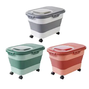 Collapsible Airtight Pet Food Storage Container with Wheels & Measuring Cup, Adjustable Dry Food Bin for Dog or Cat Food, Rice, Cereal & Flour