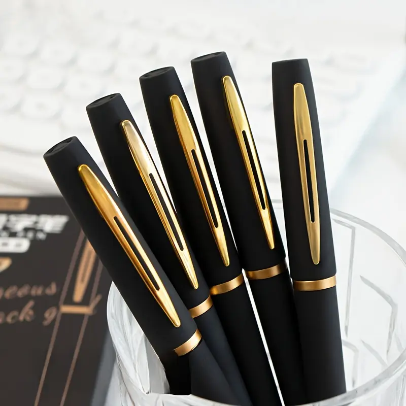 5-pack of black and gold gel pens - 0.5mm/0.7mm fine tip, high ink capacity, smooth writing, suitable for office, diary recording - business professional and artistic use, Note Taking Pens, Aesthetic pens, College Student Pen, Gel Pen Set