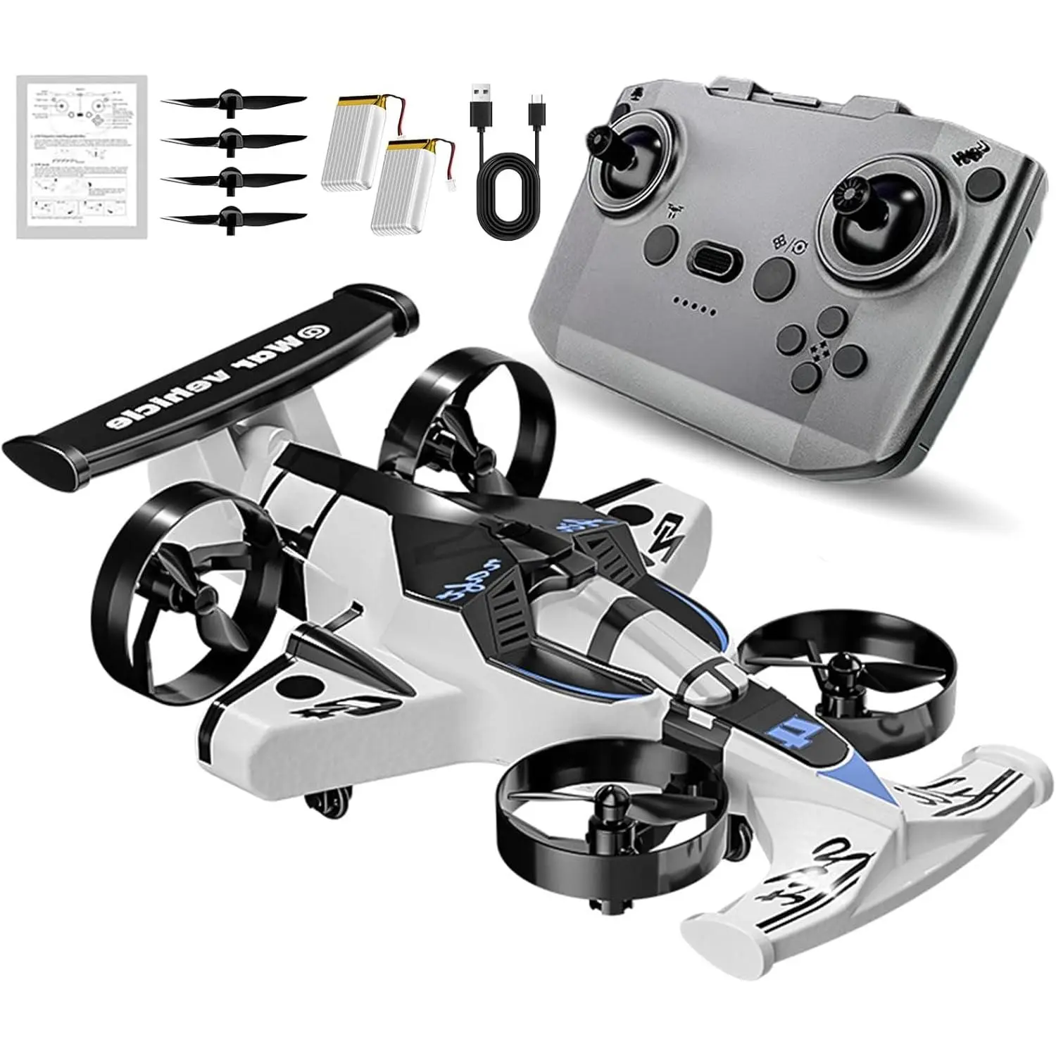 Remote-Controlled Car-Drone Dual-Mode Vehicle Combo Toy - 360-Degree Drift Tires, Land-Air Capable, 1-Touch Lift, Impact-Resistant Materials, 3 Adjustable Speeds, Lights, 600mAh, Beginners-Friendly, Boy Gifts, Party Supplies