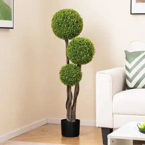 COSTWAY 4 FT Artificial Boxwood Topiary Tree with Triple Balls and Weighted Pot