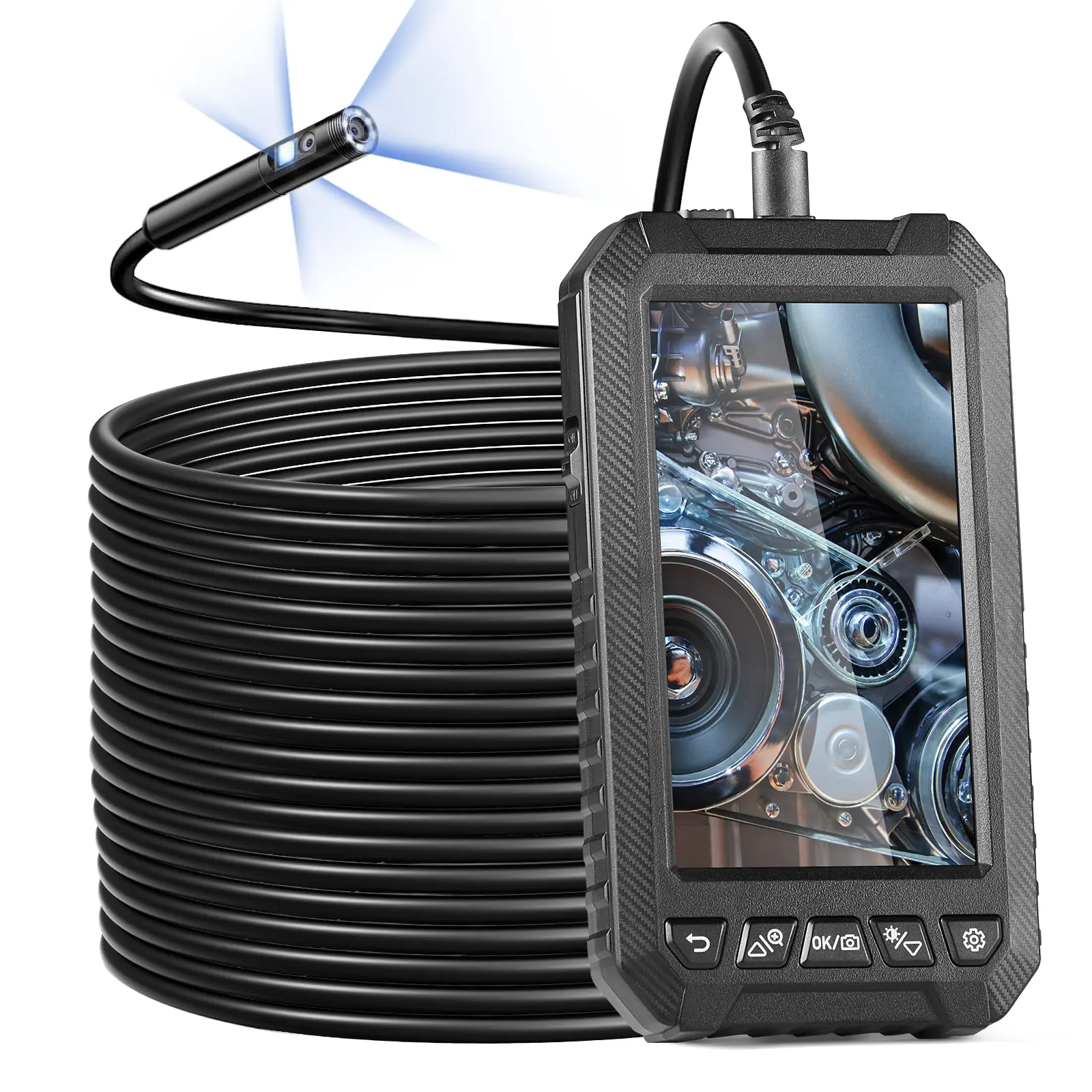 【Summerfinds】VEVOR Endoscope Camera with Light,Triple Lens Borescope with 49.2FT Semi-Rigid Cable5" Screen 1080P Inspection Camera8 + 2 LED LightsIP67 Waterproof Snake Camera for AutoPlumbing (32GB Card), Automotive, Diagnostic Tool, Electronic Scope Insp
