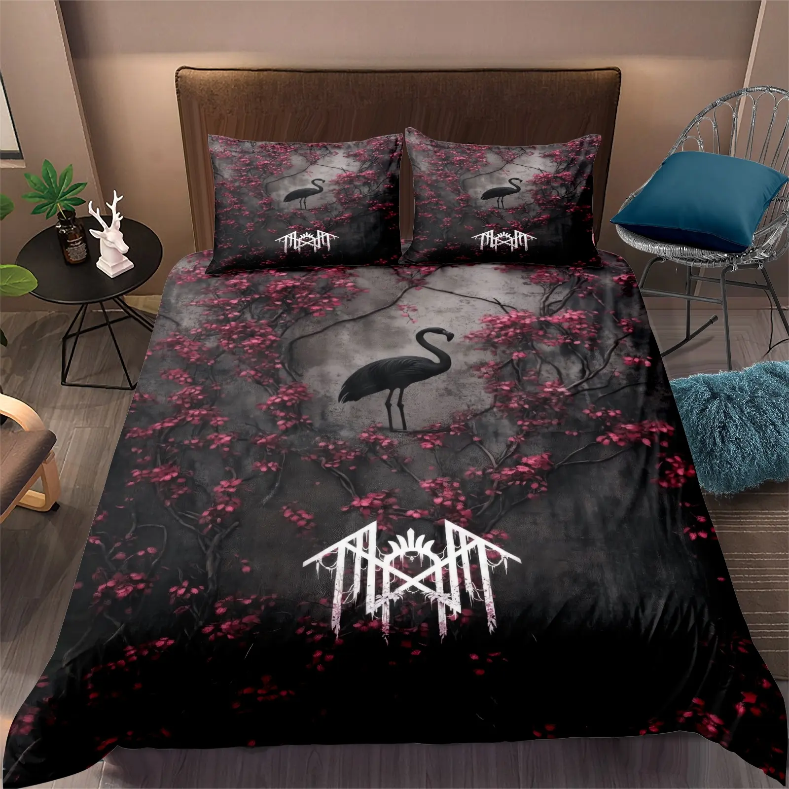 Sleep Token band mysterious ethereal printed decorative duvet cover set, including one duvet cover and 2 pillowcases, (unfilled) exclusive dark atmosphere bedding set for music fans, soft and comfortable bedroom bed decoration Bed Sets Supplies