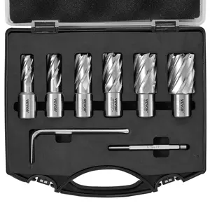 VEVOR 6-Piece M2AL Steel Annular Cutter Set with Weldon Shank, Hex Wrench, Pilot Pin & Portable Case - 1/2"-1-1/16" Cutting Diameter, 1" Cutting Depth, for Magnetic Drills, Six Pieces