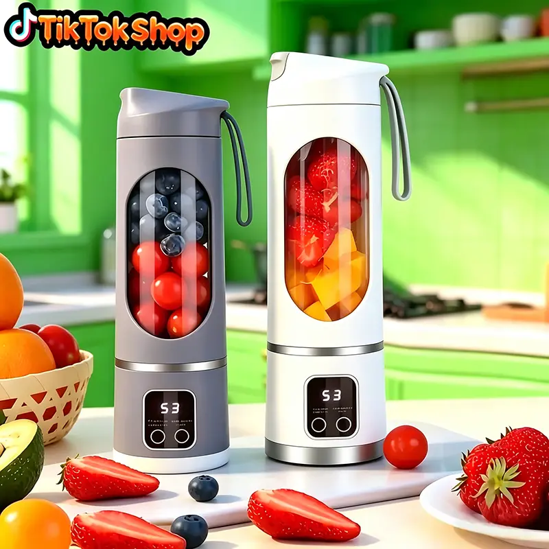 USB Rechargeable Blender - Cordless Portable Smoothies Blender with High-Speed Stainless Steel Blade, Fast-Charging USB Port, BPA-Free Leakproof Cup, Lightweight Ice-Crushing Design, LED Display, Ideal for Gym/Camping Outdoor Use, Travel Gift, Blender Sha