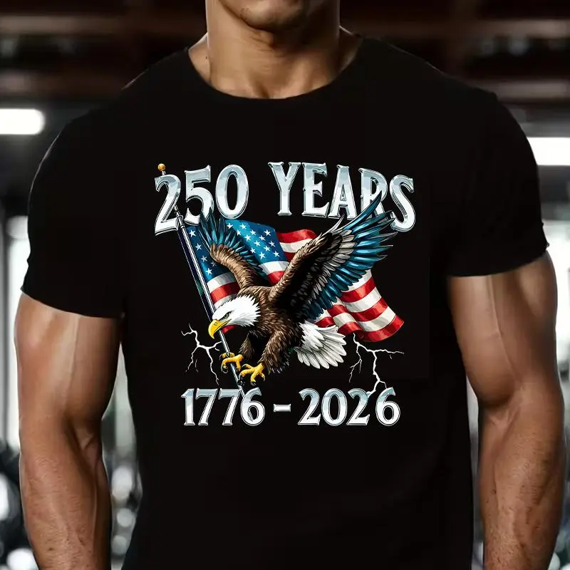 Men's USA 250th Anniversary Eagle & Flag Graphic T-Shirt: 1776-2026 Print