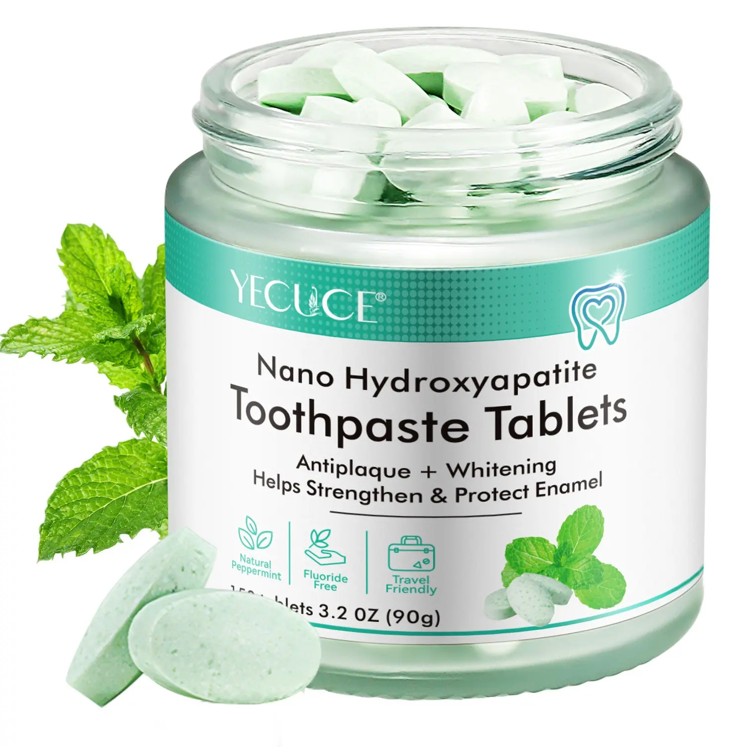 YECUCE Nano Hydroxyapatite Toothpaste Tablets,Tooth cleaning tablets, a daily oral care product, with a solid shape design, convenient to carry, suitable for travel