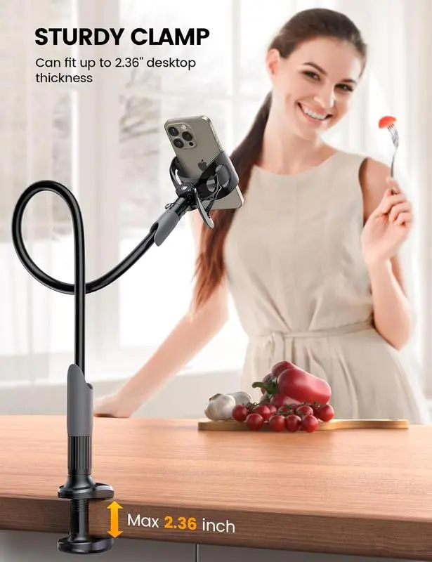 Lamicall Flexible Gooseneck Phone Stand, Mobile Cellphone Smartphone Accessory for Bed & Desk - Adjustable Overhead Mount, Hands-Free Viewing for TikTok, Video Calls, 4-7" Phones (iPhone 15/14/13 Compatible)