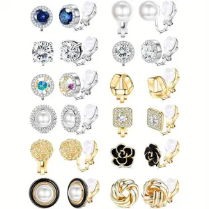12 Pairs Trend Ear Clips Set for Women Girls Clip Earrings Cubic Zircon Flower Twist Knot Non Pierced Earrings Trend Party Jewelry Christmas Gifts