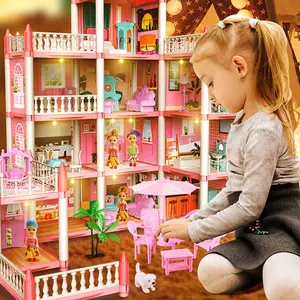 Dream Princess Castle Villa Playhouse Set, Girls Light-Up Role Play Toy, 11 Room DIY Building Kit, Educational Gift for Kids