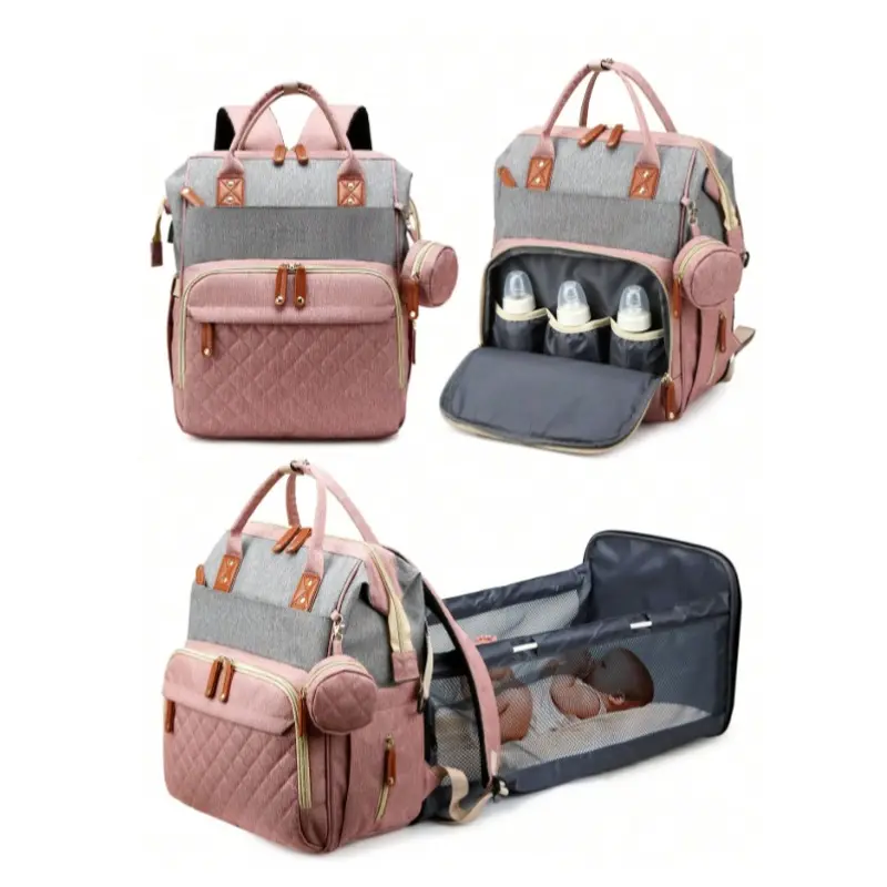 1pcs Mommy Bag for Infants with Folding Crib Feature, Large Capacity Lightweight Multifunctional Travel Diaper Bag, Versatile Backpack for Moms on the Go, Foldable Mommy Bag, Mummy Bag