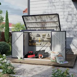 AOXUN  60 Cu. Ft Outdoor Trash Can Storage, 5x2.6Ft Outdoor Storage Shed, Horizontal Metal Shed w/Lockable Doors & Waterproof Lid Chain - Holds Trash Cans, Toys, Garden Tools for Garden/Backyard/Patio