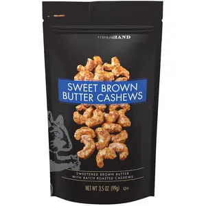 Squirrel Brand Sweet Brown Butter Cashews 3.5 Ounces Resealable Bag Gluten Free Vegetarian Gourmet Nuts