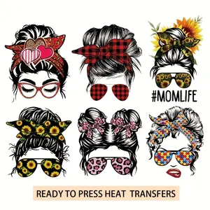 6-Piece Set Women's Hot Transfer Stickers, DTF Direct Film Technology, Washable & Durable Iron-On Decals for T-Shirts, Backpacks, Fabric Decorations