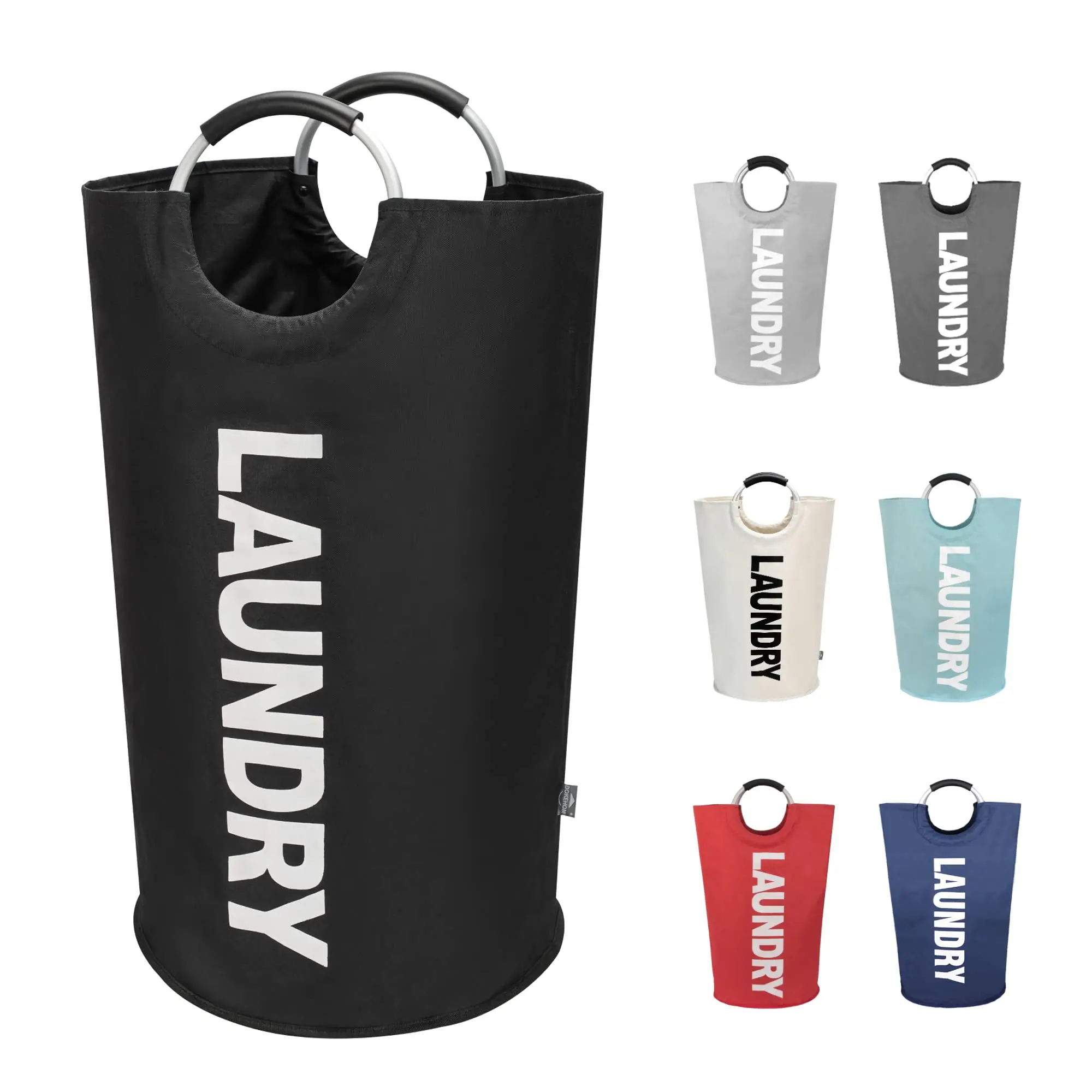90L Oxford Large Collapsible Laundry Basket - Freestanding Tall Clothes Hamper, Waterproof Foldable Washing Bin with Soft Handle, Thick Fabric Single Compartment in Pouch Packaging