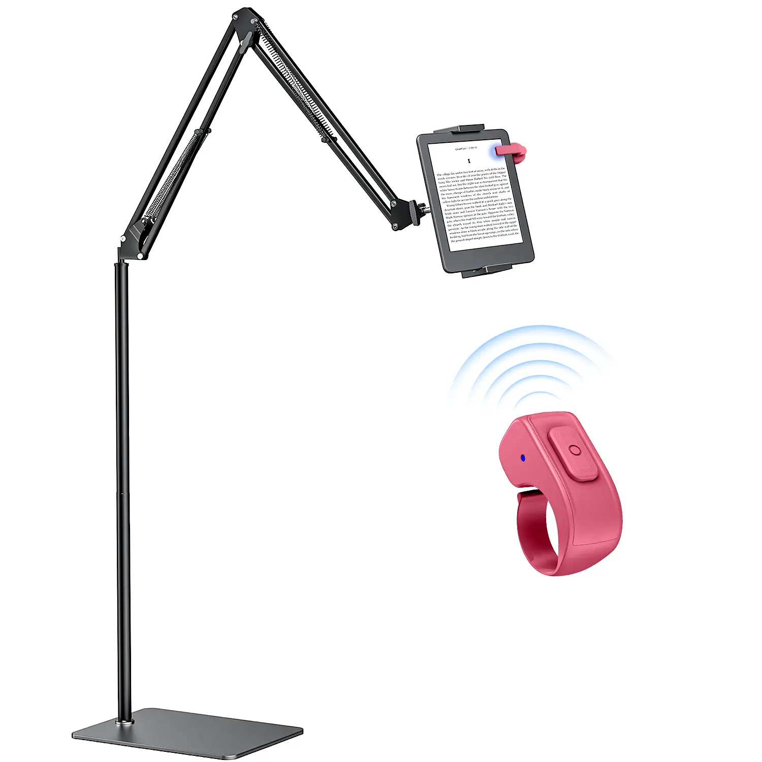 DATAFY Kindle Page Turner Ring and Floor Stand Set, Hands-Free Reading Accessories for Kindle Paperwhite Oasis Scribe Kobo, Adjustable Tablet Holder with Wireless Page Turner Clicker for Bed Reading tiktokshopbacktoschool